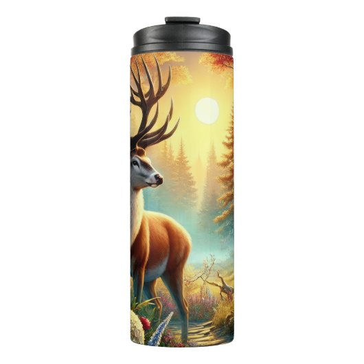 Serene Deer in Spring Sunrise Thermosbecher (Vorderseite)