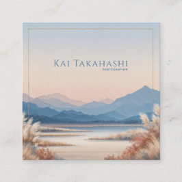 Serene Desert Pampas Grass Gold Frame Mountain Quadratische Visitenkarte