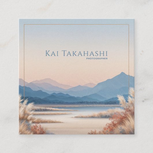 Serene Desert Pampas Grass Gold Frame Mountain Quadratische Visitenkarte (Vorderseite)