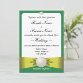 Serene Emerald & Yellow Pearl Ribbon Foto Wedding Einladung (Stehend Vorderseite)