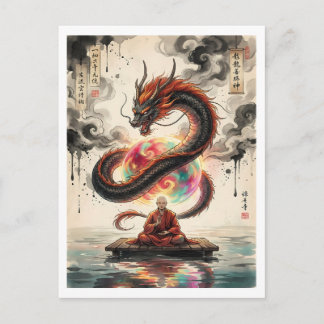 Serene Encounter: Monk and the Celestial Dragon Postkarte