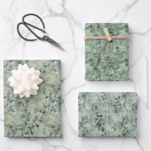 Serene Eukalyptus Branch Pattern auf Mute Green Geschenkpapier Set
