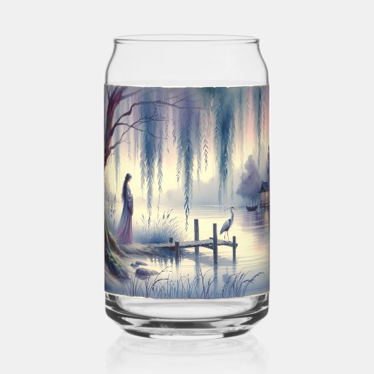 Serene Fantasy Lake mit Willow und Heron Dosenglas (Vorderseite)