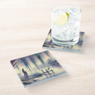 Serene Fantasy Lake mit Willow und Heron Glasuntersetzer