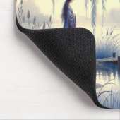 Serene Fantasy Lake mit Willow und Heron Mousepad (Ecke)
