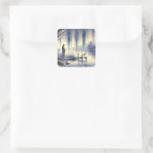 Serene Fantasy Lake mit Willow und Heron Quadratischer Aufkleber (Tasche)