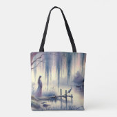 Serene Fantasy Lake mit Willow und Heron Tasche (Rückseite)