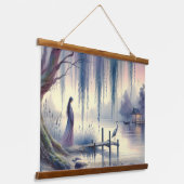 Serene Fantasy Lake mit Willow und Heron Wandteppich Mit Holzrahmen (Gewinkelt)