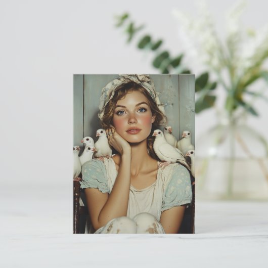 Serene Farm Maiden White Doves - Symbol des Friede Postkarte (Stehend Vorderseite)