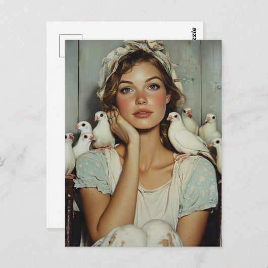 Serene Farm Maiden White Doves - Symbol des Friede Postkarte (Vorne/Hinten)