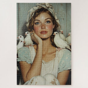 Serene Farm Maiden White Doves - Symbol des Friede Puzzle