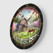 Serene Farmhouse Spring Landschaft Große Wanduhr (Winkel)