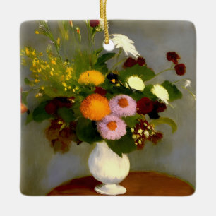 Serene Floral Still Life Print Keramikornament