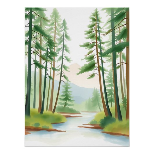 Serene Forest Landscape in Watercolor Poster (Vorderseite)