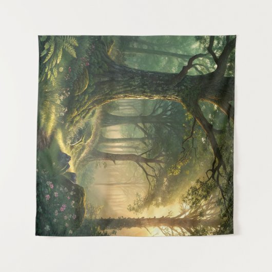 Serene Forest Scene Tapestry 57in Square Art Wandteppich (Vorderseite (Horizontal))