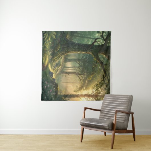 Serene Forest Scene Tapestry 57in Square Art Wandteppich (Beispiel (Horizontal))