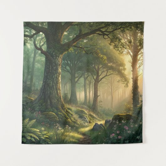 Serene Forest Scene Tapestry 57in Square Art Wandteppich (Vorderseite)