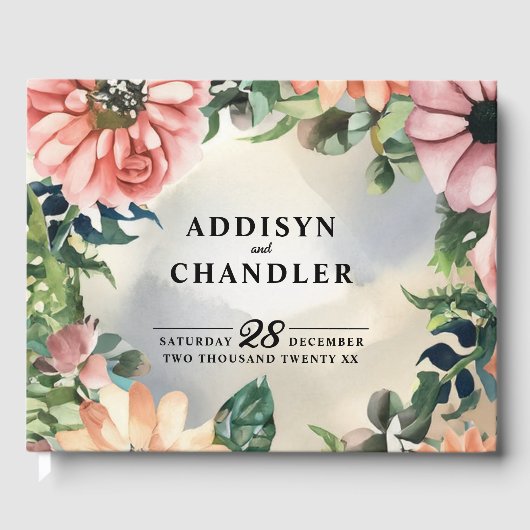 Serene Garden Wreath: Pastel Floral Elegante Gästebuch (Vorderseite)
