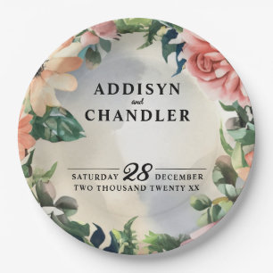 Serene Garden Wreath: Pastel Floral Elegante Pappteller