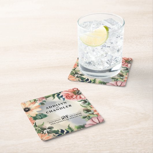 Serene Garden Wreath: Pastel Floral Elegante Rechteckiger Pappuntersetzer (Vor Ort)