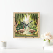 Serene Geese Rive Quadratische Wanduhr (Zuhause)