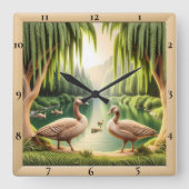 Serene Geese Rive Quadratische Wanduhr (Vorderseite)