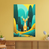 Serene Geometric Deer - Modernes Naturkunstwerk Leinwanddruck (Insitu (Wohnzimmer))