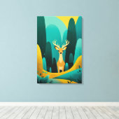 Serene Geometric Deer - Modernes Naturkunstwerk Leinwanddruck (Insitu (Holzboden))