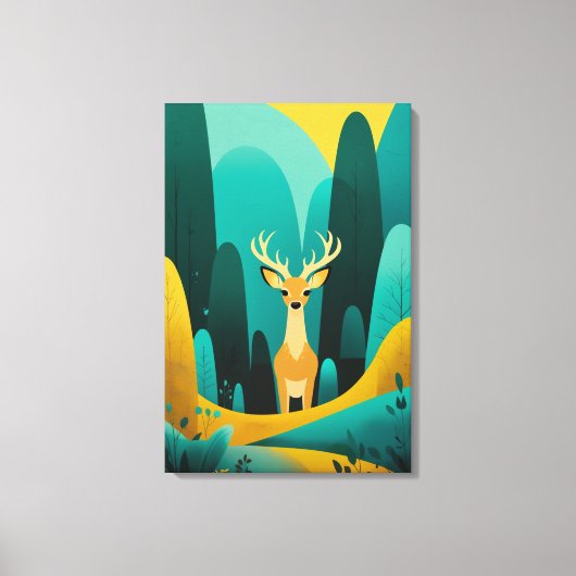 Serene Geometric Deer - Modernes Naturkunstwerk Leinwanddruck (Vorderseite)