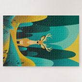 Serene Geometric Deer - Modernes Naturkunstwerk Puzzle (Horizontal)