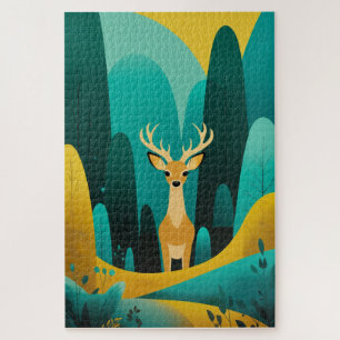 Serene Geometric Deer - Modernes Naturkunstwerk Puzzle