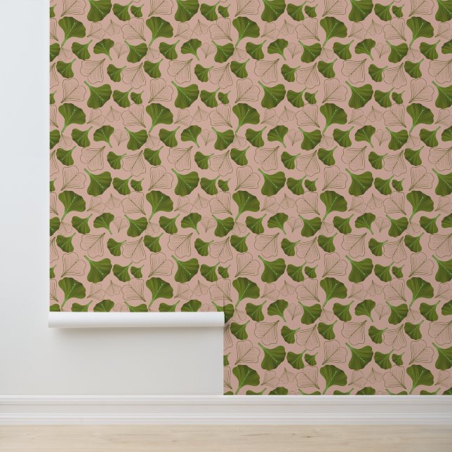Serene Gingko Pink Floral Pattern Tapete (Anwendung)