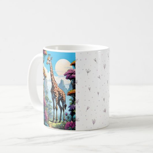 Serene Giraffe in einer lebendigen Fantasy Landsca Kaffeetasse (Vorderseite Links)