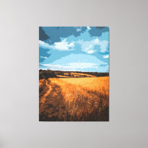 Serene Golden Field Country Road Stylized