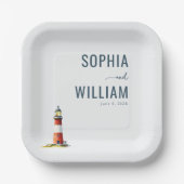 Serene Gray Leuchtturm-Illustration Pappteller (Vorderseite)