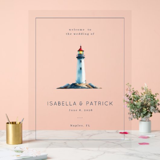 Serene Gray Watercolor Lighthouse Acrylschild (Hochzeit)