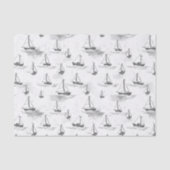 Serene Gray White Sailing Boote auf Sea Pattern Seidenpapier (Vorderseite)