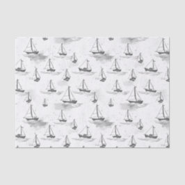 Serene Gray White Sailing Boote auf Sea Pattern Seidenpapier