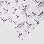 Serene Gray White Sailing Boote auf Sea Pattern Seidenpapier (Ausschnitt)