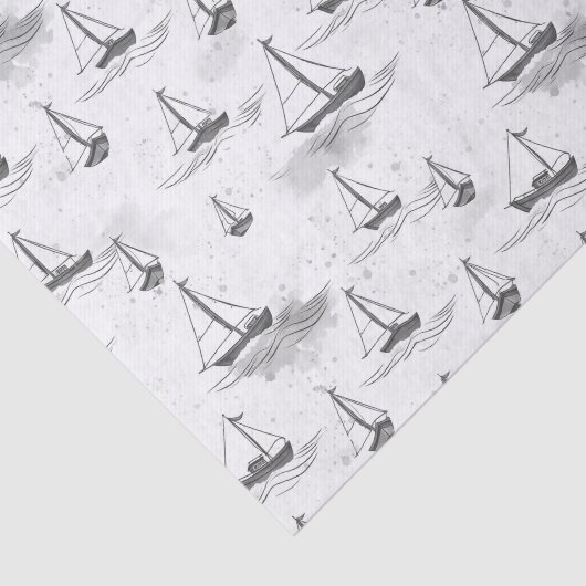 Serene Gray White Sailing Boote auf Sea Pattern Seidenpapier (Ausschnitt)