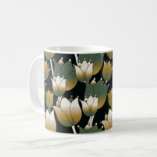 Serene Green Floral Elegance Kaffeetasse (Vorderseite Links)