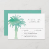 Serene Green Watercolor Palm Tree Wedding RSVP (Vorne/Hinten)