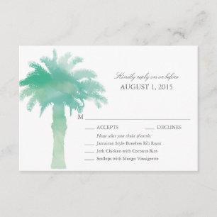 Serene Green Watercolor Palm Tree Wedding RSVP Karte