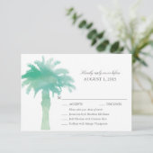 Serene Green Watercolor Palm Tree Wedding RSVP Karte (Stehend Vorderseite)