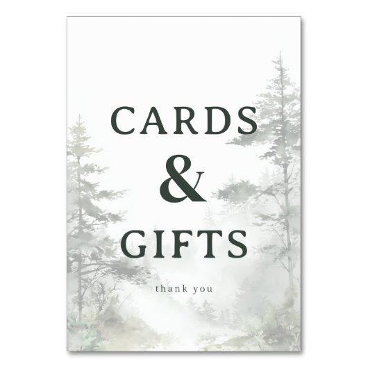 Serene Green Watercolor Pine Trees Tischnummer (Vorderseite)