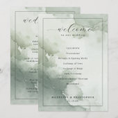 Serene Green Watercolor Wedding Ceremony Schedule Programm (Vorne/Hinten)