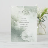 Serene Green Watercolor Wedding Ceremony Schedule Programm (Stehend Vorderseite)