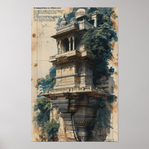 Serene Hanging Garden Sketch Poster