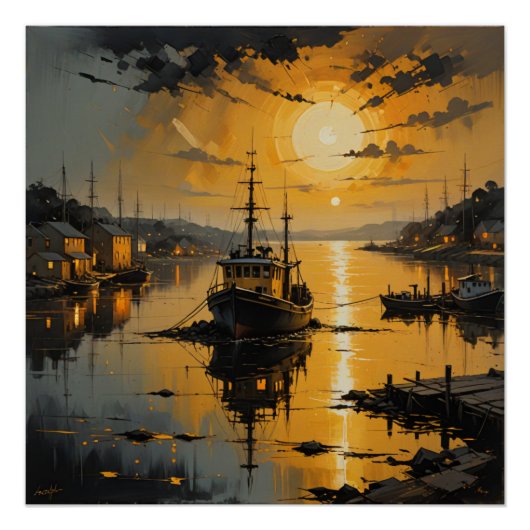 serene harbor at sunset poster (Vorderseite)