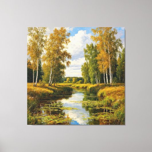 Serene Herbstlandschaft mit River Reflection Leinwanddruck (Vorderseite)